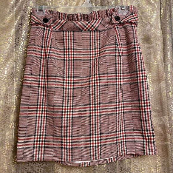 Express Womens Mini Skirt High Waisted A-line Checkered Red Size Small NWT - Picture 1 of 5